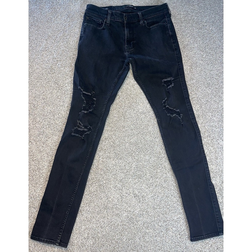 Hollister Stacked Skinny Mens Jeans‎ 33x32 Distressed Black Stretch